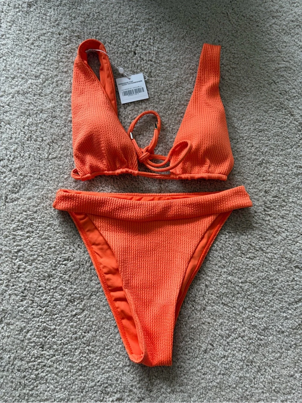 Monday Swimwear Orange Ribbed Tie-Side Bikini